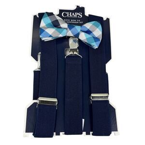 Chaps Boys Bow Tie & Suspender Set Navy Gray New